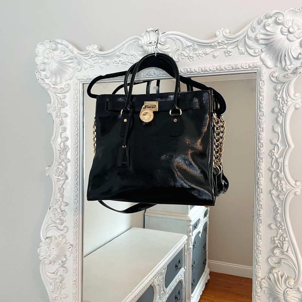 Michael Kors Black Patent Leather Satchel with Gold Hardware - Picture 3 of 8